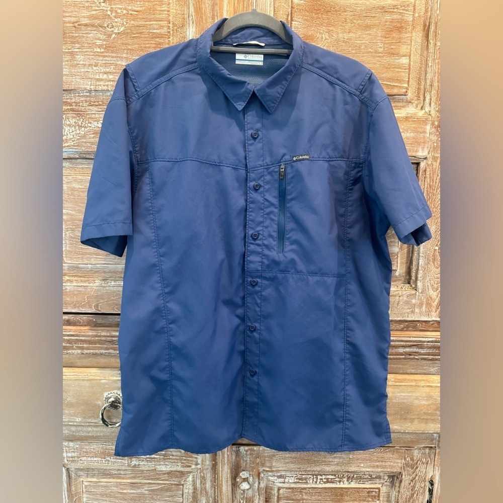 Columbia Performance Shirt Navy Blue Button-Up Outdoor Fishing Dadcore Size Lg